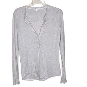 NEW James Perse light gray v-neck long sleeve henley top large casual celebrity